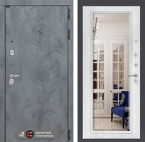 Входная металлическая дверь Лабиринт Бетон с Зеркалом Фацет - Белый софт