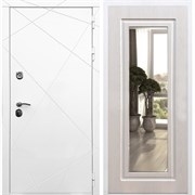 Белая Входная металлическая дверь Олимпия ФЛ-120 с Зеркалом Лиственница беж