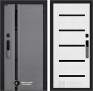 Входная дверь Пиано Смарт 2.0 панель 01 - Белое дерево, стекло черное 55457