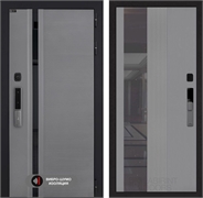 Входная дверь Пиано Смарт 2.0 с зеркалом (тонированным) 32 - Серый рельеф софт 55469