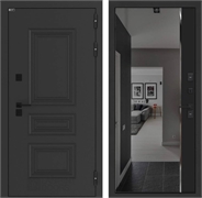 Входные двери Аляска лайт с терморазрывом с зеркалом Панорама с тонировкой - Черный кварц 55631